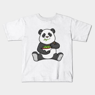 Panda as Vegetarian with Chopstick and Bowl Salad Kids T-Shirt